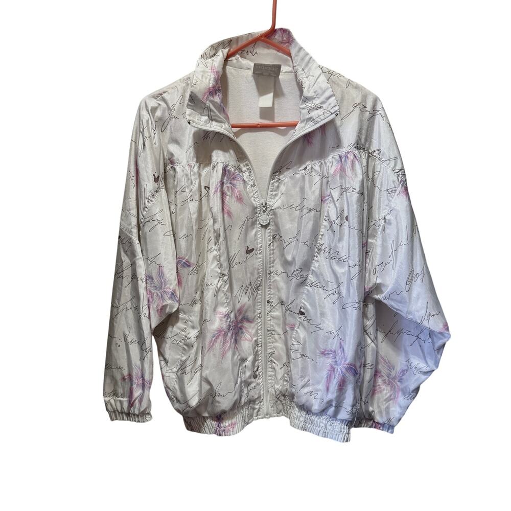Adidas Lightweight Zip Up Script Print Silky Jack… - image 1